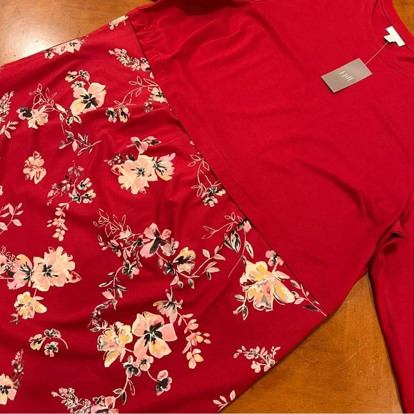 NEW $109 J.Jill Sepia Blossoms Knee-Length A-Line Dress Red Floral 2X 3/4 Sleeve - Picture 5 of 16